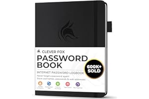 Clever Fox Password Book with alphabetical tabs. Internet Address Organizer Logbook. Small Pocket Password Keeper for Website Logins (Black)