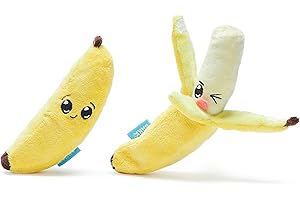 Barkbox 2 in 1 Interactive Plush Dog Toy - Rip and Reveal Toy for Dogs and Puppies - Stimulating Squeaky Pet Toys | Bananas (Small)