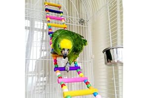GRTLPOK Giocattolo in legno a forma di scala a pioli da arrampicare, per gabbia da pappagallo, cacatua, parrocchetto, pappagallino ondulato, clopsitta, ara, pappagallo cenerino, cacatua, ratto, gerbillo, topo, chinchilla, porcellino d'India, scoiattolo