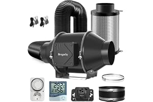 Brogachy frånluftsset 100 mm rörfläkt 365 m³/h med varvtalsregulator, termohygrometer, aktivt kolfilter frånluftsset kolfilte