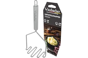 Winzbacher - Edelstahl Kartoffelstampfer [Spülmaschinenfest] ideal zum Pürieren oder Stampfen von Kartoffel, Gemüse oder Obst | Stampfer | mit praktischer Aufhängeöse