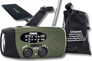 Radio à Piles de Survie Dynamo Solaire STRAVAK (Marque Française) – Radio d’Urgence avec Manivelle, Lampe LED & Power Bank – Compacte, Étanche et Rechargeable pour Randonnée, Camping, Secours