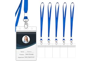 WILLIZTER 6PCS Clear ID Badge Holder with Lanyard Water Proof Vertical Display Identification Card Name Card Protector with Zipper Resealable Nametag Holder (Blue)