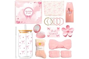 ZJKUBOIS Geschenke für Mädchen Teenager 10 11 12 13 14 15 16 Jahre, Weihnachten Geburtstag Geschenkset, Rosa Set enthalten Trinkglas mit Strohhalm und Deckel, Kosmetiktasche für Freund, Schwester, Kollegin