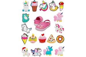 JUKOTA 18 Stück Cartoon-Dekoration für Crocs,Sommer Einhorn Schuhzubehör,DIY Anstecker für Kinder Clogs,Abnehmbare PVC Charms und Pins für Jungen und Mädchen