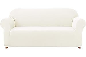subrtex kariert Sofabezug Sofahusse Sesselbezug Stretchhusse Sofaüberwurf Couchhusse Spannbezug(2 Sitzer,Creme)