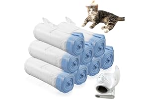 Sporgo 160 Stück Mülltüten mit Tragegriff: 8 Rollen Katzentoilettenbeutel Selbstreinigende Katzentoilette mit Zugbändern, Katzenstreutasche Katzenklo Nachfüllbeutel für Wechsel Katzenstreu
