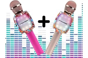 DYNASONIC Micrófono Karaoke Bluetooth, Juguetes para niños y niña Microfono Inalámbrico Karaoke Portátil con Luces LED para Niños, Regalos Originales niños (Pack 2 micros)