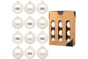 DecoLite: Glass Christmas Tree Baubles Diameter 8 cm (Pack of 12) – Champagne – Matte / Glossy