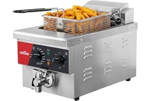 CROSSON Friggitrice elettrica da 6 l, extra grande, con scarico, timer, cestino e coperchio per uso ristorante, 120 V, 1800 W (6 V EU)