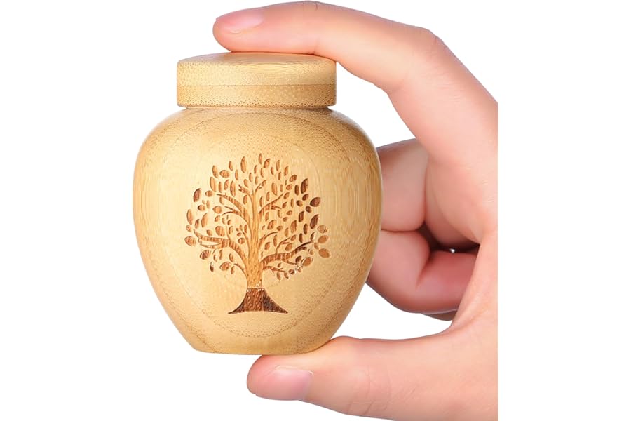 Small Urns for Human Ashes Keepsake Set of 1,Mini Urns for Ashes Made of Bamboo with Tree of Life Pattern Engraved,Mini Cremation Urn for Human Pet Ashes,Hold Ashes Up to 6.1 Cubic Inches