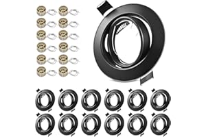LteelDay 12x LED Einbaustrahler Rahmen mit GU10 Fassung, Rund Matt Schwarz Metall Einbaurahmen, 68mm Lochmass, 30° Schwenkbar, inkl. GU10-Fassung für LED oder Halogen Leuchtmittel
