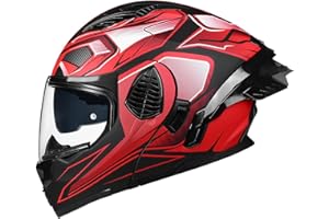 Woljay Casco Da Motociclista Casco Integrale Flip Up Doppia Visiera Integrato Moto Per Adulti Uomini Donne Street Racing Ciclomotore Approvato DOT/ECE (Red-Transparent Visor,Large)