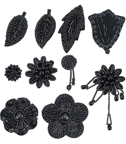 GORGECRAFT 2 pezzo Nero Paillettes Fiori Toppe {3}D Pizzo Ricamo Floreale Applique Maglia Strass Ricamato Toppe Da Cucire Pizzo Tessuto per Fai Da Te Abito Da Sposa Colletto Abbigliamento Borse Cucito