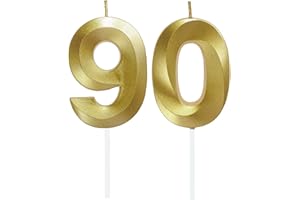 Lahviuu Birthday Number Candle,90th Birthday Candles for Cake Birthday Decorations Happy Birthday Cake Topper Cake Candles,for Anniversary Wedding Party Celebration Supplies (Gold)