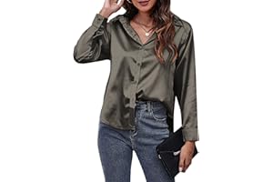 Panegy Chemise en satin à manches longues pour femme - Haut de travail en soie - Pour femme