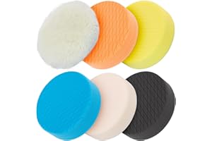 Autolock Almohadillas de pulido de 5 pulgadas, 6 unidades de 5.6 pulgadas, 140mm, para placas de respaldo de 5 pulgadas, esponja y almohadillas de lana, kit de almohadillas de pulido para pulir
