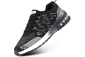 Basket Femme Homme Running Basket Sport Air Compensee Confortable Fitness Sneakers Chaussure Course Tennis Lacets Respirant Blanche Noir EU 36-47