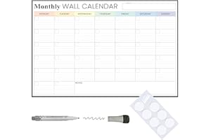 GLACIENT Juego de planificador de pared reutilizable mensual A1 (87 x 58 cm), calendario de pared laminado sin fecha, borrable, con marcador y almohadillas de montaje para la familia, la escuela y la oficina