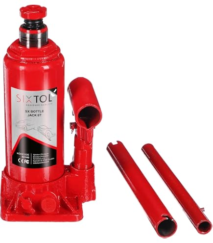 Martinetto Idraulico A Bottiglia CRICK AUTO 6 Tonnellate - Sollevatore Auto, Corsa Pistone 14 Cm + 7 Cm Vite, Asta Inclusa