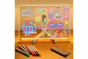 WUKESIFY Led Drawing Lamp, LED Drawing Board with 7 Color Light-Up Acrylic Memo Board for Messages & Drawing with Stand, USB Powered Desktop Note Board, Ideal for Home, Office, Gifts (30x20cm)