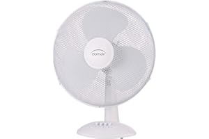 DOMAIR DK40II - Ventilateur de table - Diamètre 40 cm - 40 Watts - 3 vitesses - Débit d'air 4719 m3/h - Oscillation automatique - Inclinable - Blanc