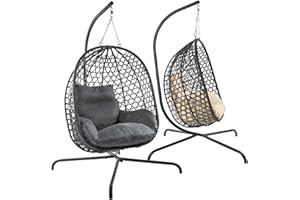 GOODS+GADGETS Chaise Suspendue avec Support ; Fauteuil de Relaxation en rotin Suspendu Outdoor & Indoor ; Balançoire Egg idéale pour Le Jardin, la terrasse, Le Coin Lecture UVM. Capacité de Charge de 120kg (Gris)