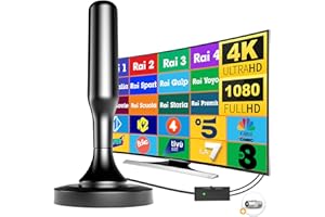 YOWREPU Antenna TV Interna, Antenna TV Amplificata Potente con 5m di cavo coassiale, Antenna TV Portatile con Ricezione a 360° per Segnali Fino a 380km, Antenna Digitale Terrestre Che Supporta HDTV 4K/1080P