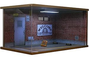 BIVITRE 1/18 Scale Model Car Display Case - Garage Display Case with Clear Acrylic Cover and LED Lighting for Die-Cast Cars, 1 Parking Route 66-Left