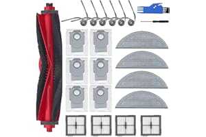 HOMRUICH Juego de 21 Accesorios para Roborock Q10 S5+, para Roborock Q10 S5 Robot Aspirador, 1 Cepillo Principal, 4 Filtros HEPA, 4 Toallitas, 6 Bolsas para el Polvo, 6 Cepillos Laterales, para Roborock Q10 S5