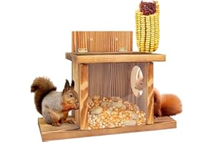 ICHOWHO Wooden Squirrel Feeder - Outdoor Squirrel Feeding Station with Chipmunk Feeding House - Station Garden Decoration for Outside Backyard -Wooden Chipmunk Feeder Easy to Fill with The Roof Can Be Opened
