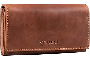 STILORD 'Markiza' Skórzany portfel Damski portfel RFID Ochrona NFC Damski portfel Vintage Portmonetka Du¿a poprzeczna z zabezpieczeniem odczytu w pude³ku na prezenty Oryginalna skóra, Kolor:andorra - br±zowy