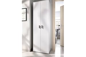 Dmora - Armadio multiuso 2 ante Suretta, Mobile multifunzione portaoggetti, Guardaroba porta scarpe, 61x35h190 cm, Bianco
