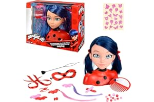 Bandai Miraculous Biedronka – Miraculous Deluxe głowica fryzjerska, 21 cm – głowica fryzjerska Marinette + 30 akcesoriów - P50247