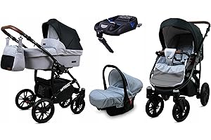 BabyLux® Carrito de Bebé Sistema de Viaje Set 4 en 1 - Optimal - incl. Capazo, Silla de Paseo, Silla Coche, ISOFIX Base - Cochecito - con Bolso cambiador, Cubierta para la lluvia etc.