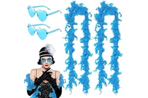 SAIIURV 4 Pieces Blue Feather Boa Heart Rimless Sunglasses Feather Boa for Women for Dancing Wedding Party Cosplay Halloween Dancing Party Props Dress Up Wedding Party Accessories