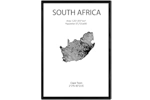 Nacnic Feuille carte d´Afrique du Sud. Photos, impressions et affiches pour le salon, la chambre à coucher... Style nordique en noir et blanc. Poster de pays et continents. Format A3 sans cadre.