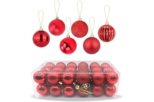 Zueyen 36er-Pack Weihnachtskugeln Dekoration, Christbaumkugeln zum Aufhängen, bruchsichere Kugeln, glänzend und glitzernd mit Aufhängeöse für Weihnachtsbaum, Hochzeit, Party, Urlaub (Rot)