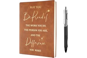 HOPTON Leaving Gifts for Colleagues Women, A5 Inspirational Notebook and Pen Set, Employee Appreciation Gift, 200 Pages PU Leather Journal Male Teacher Gifts, Thank You Gifts for Women Men Employee(Brown)