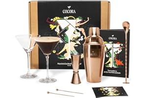 Cocora Martini Cocktail Set Regalo | Set Barman da 8 Pezzi | Kit Cocktail | Shaker Cocktail | Dosatore Cocktail | Bicchieri Cocktail | Cucchiaio Cocktail | Idea Regalo | Eco Friendly (Rose)