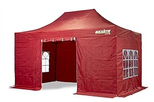 BULHAWK® 3M x 4.5M PREMIUM 32 COMMERCIAL GRADE, WATERPROOF, HEAVY DUTY POP UP GAZEBO MARKET STALL MARQUEE, INCLUDES 4 X 100% WATERPROOF SIDEWALLS AND CARRY BAG (Red)