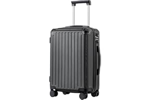 COOLIFE Suitcase Trolley Carry on Hand Cabin Luggage Hard Shell Suitcase Lightweight ABS Material with TSA Lock Telescopic Handle and 4 Dual Spinner Wheels (Black, 20 Inch)