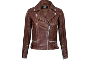 Infinity Leather Señoras para Mujer de Cuero Real Equipado con Chaqueta de Moda con Cremallera Estilo Motorista