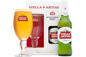 BEAMS INTERNATIONAL Stella Artois Beer Gift Set - Official Licensed Stella Artois Bottle 330ml and 330ml Chalice Glass - Beer Gifts for Men, Alcohol Gifts for Him, Dad Birthday, Mens Stocking, Secret Santa, Christmas