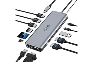 SELORE&S-GLOBAL HUB USB C Docking Station USB C 14 en 1 vers Double HDMI et VGA, USB 3.1, USB C 3.1, US B3.0, USB 2.0, Ethernet RJ45, PD 100W, SD/TF, Audio&Mic, Dock Triple Moniteur pour MacBook HP Dell XPS
