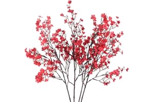 HUAESIN 4pcs Flores Artificiales Pequeñas Decoracion 52cm Rama de Gypsophila Artificial Rojas Planta de Plastico Arbusto para Navidad jarrones Exterior Interior Boda Fiesta Bautizo Mesa Balcon