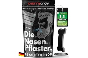 ‎CHERRYCROW CherryCrow - Die Nasenpflaster | (30 Stück) Premium Schwarz Nasal Strips für besseres Atmen 100% Hautverträgliche Pflaster - Leistungsfähigkeit und besserer Schlaf Sport Anti Schnarchen Streifen