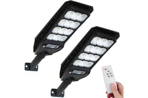 081 Store - 2 PEZZI lampione solare con 144 LED esterno 200W, con palo e telecomando, sensore di movimento e crepuscolare luce bianoc freddo 6500k