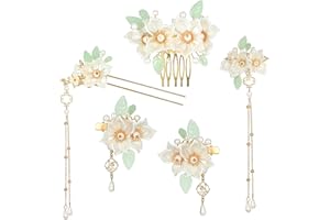 Amabro Set di 5 fermagli per capelli da sposa, in oro, con fiori dorati, con nappa tradizionale