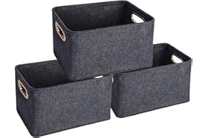 Aiuuee 3er Set Filz Aufbewahrungsbox, Filzkorb Aufbewahrung, Faltbare Schubladen Organizer mit Ösen, Aufbewahrungskorb Kleiderschrank Organizer für Regale Schränke Spielzeug (Dunkelgrau, 37x27x24cm)